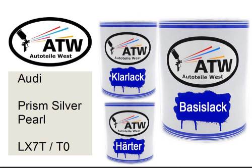 Audi, Prism Silver Pearl, LX7T / T0: 1L Lackdose + 1L Klarlack + 500ml Härter - Set, von ATW Autoteile West.